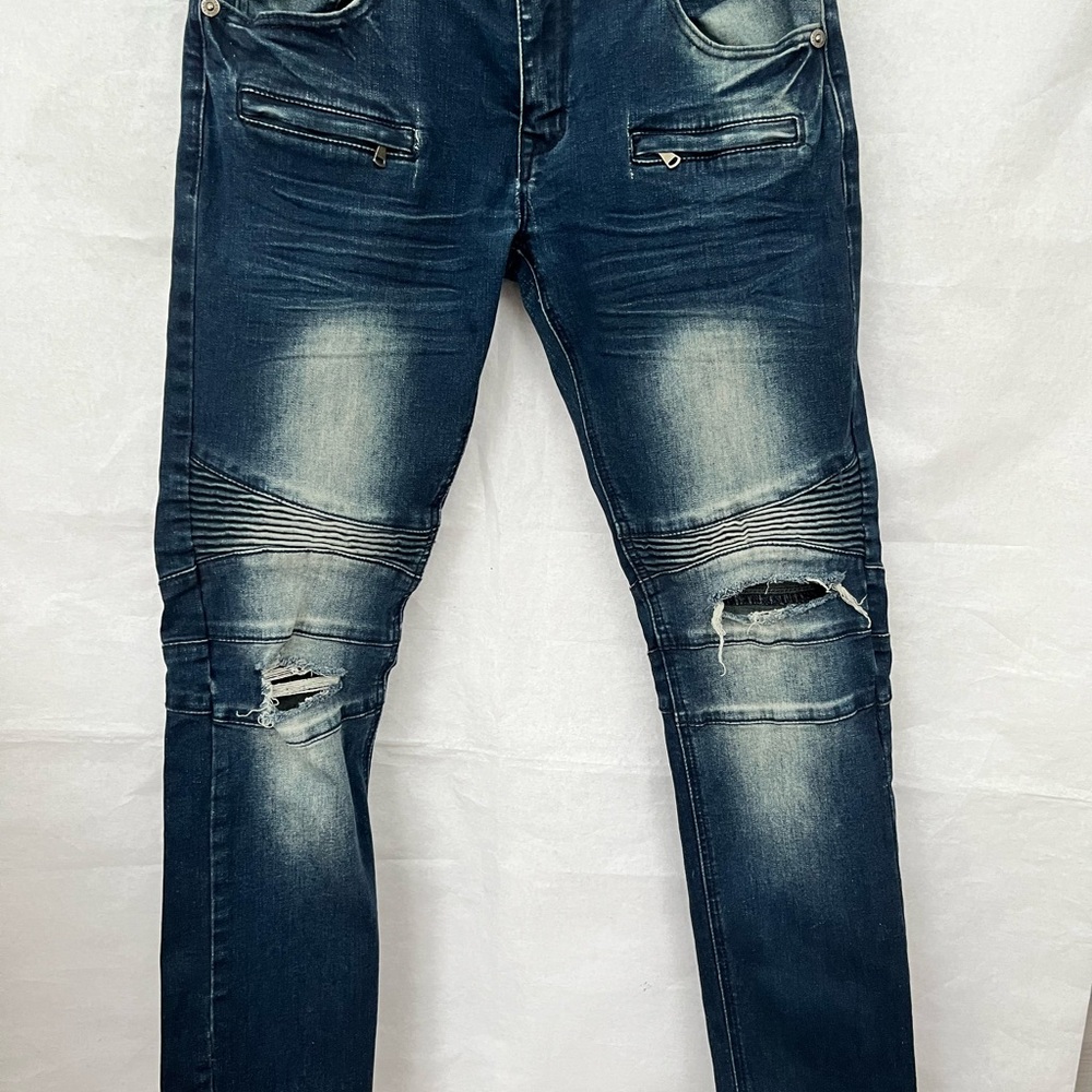 Kilogram Men's Distressed Mid Rise Skinny Blue Jeans